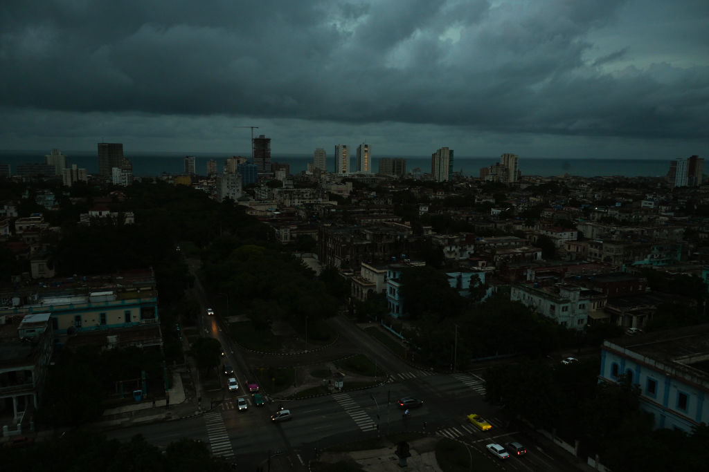 A general view of the city during a nationwide blackout caused by a grid failure in Havana, taken on October 18, 2024. Technical breakdowns, fuel shortages and high demand have caused the country's thermoelectric power plants to constantly fail, forcing the government to declare an energy emergency and take measures such as closing schools and factories.