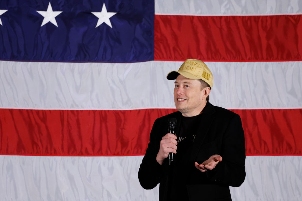 SpaceX and Tesla founder Elon Musk participates in a town hall-style meeting to promote early and absentee voting at Ridley High School on October 17, 2024 in Folsom, Pennsylvania. Musk has donated more than $75 million to America PAC, which he co-founded with fellow Silicon Valley venture capitalists and tech businessmen to support Republican presidential nominee, former President Donald Trump.