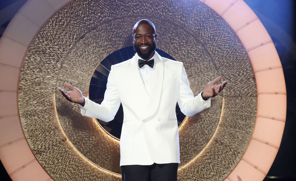 Dwyane Wade speaks on stage at his 003 Statues Are Forever Party With FWRD at Queen Miami Beach on October 25, 2024 in Miami Beach, Florida.