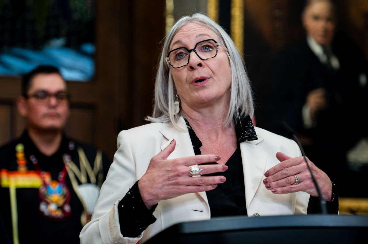 Minister of Indigenous Services and Minister responsible for the Federal Economic Development Agency for Northern Ontario Patty Hajdu speaks in the Foyer of the House of Commons on Parliament Hill in Ottawa, on Thursday, Oct. 10, 2024.