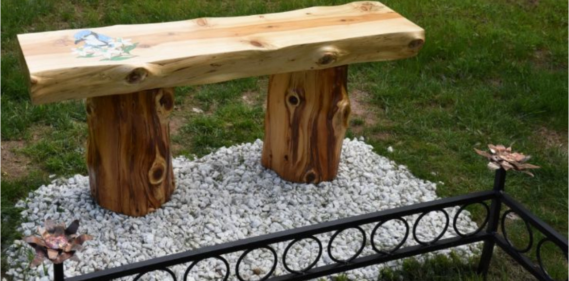 The handmade bench at Roswitha Inglis’s grave that was stolen in late September from her grave-site.