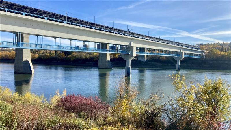 The Dudley B. Menzies LRT Bridge over the North Saskatchewan River in Edmonton, Alta. on Saturday, October 12, 2024.