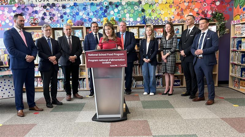 Deputy Prime Minister Chrystia Freeland speaks in Winnipeg, Oct. 18, 2024.