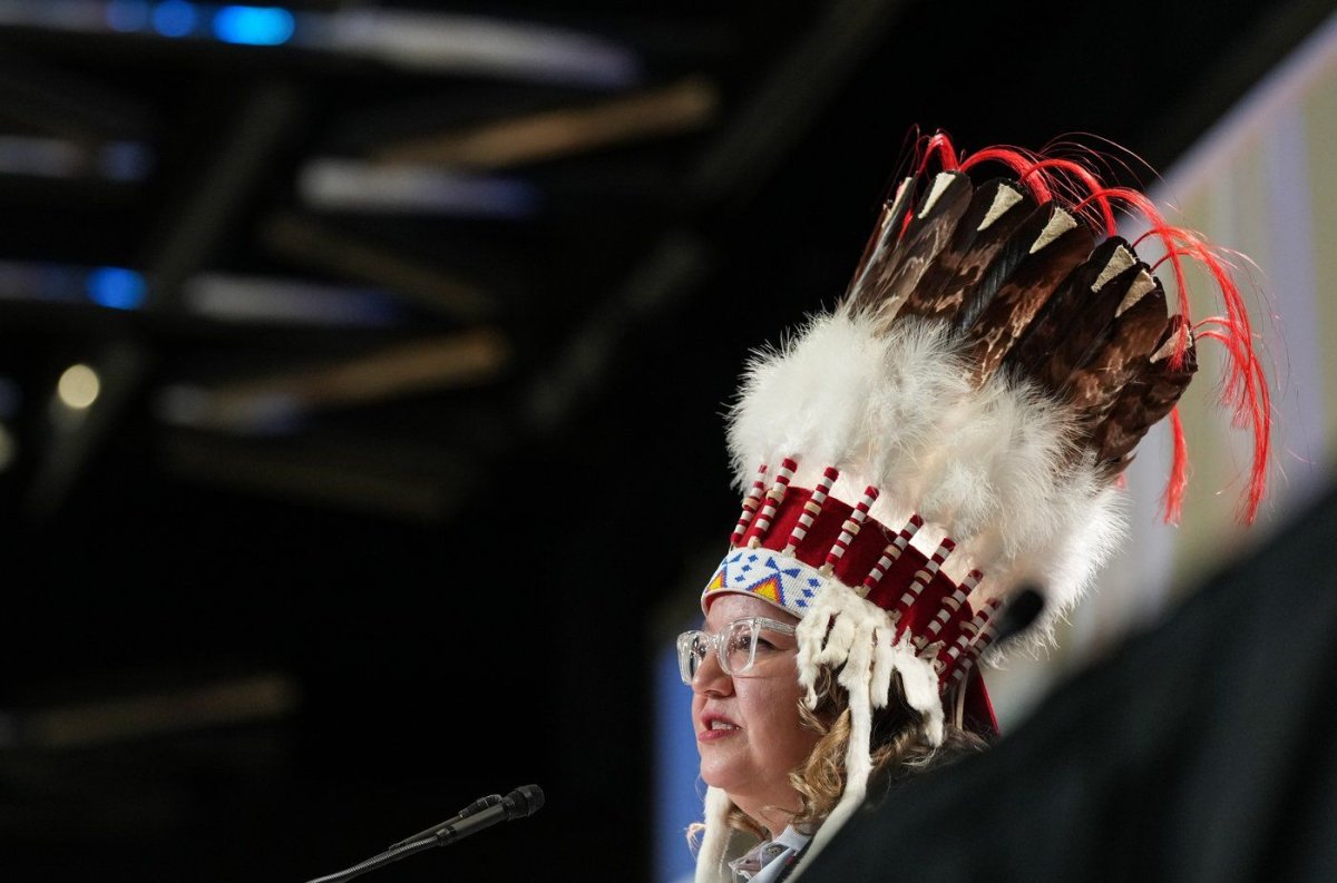 First Nations chiefs have voted in favour of a new negotiation process to reform the child welfare system after a $47.8-billion deal with Canada was defeated Thursday evening at an Assembly of First Nations gathering in Calgary. National Chief Cindy Woodhouse Nepinak gives her opening address at the Assembly of First Nations annual general assembly in Montreal, Tuesday, July 9, 2024.