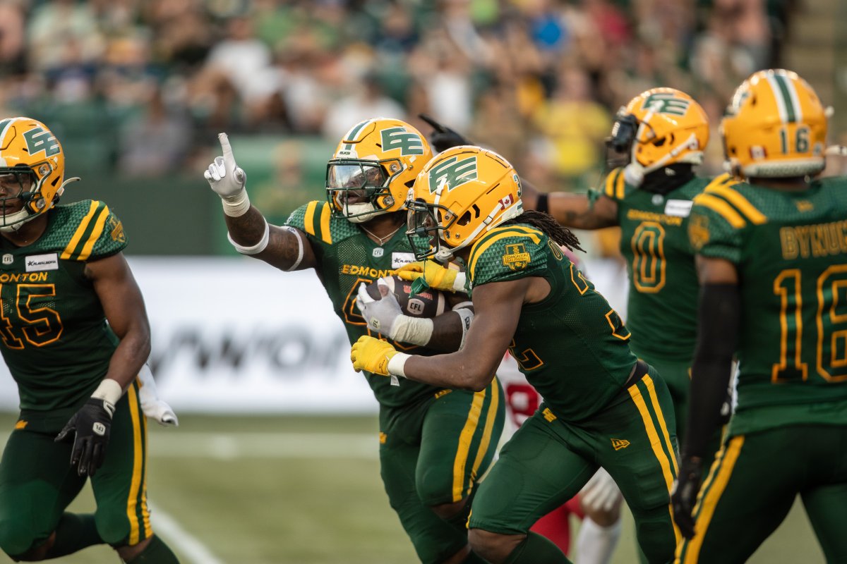 Elks linebacker Nick Anderson celebrates an interception against the Calgary Stampeders on Saturday, September 7, 2024.