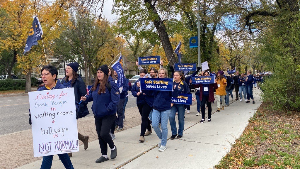 Registered nurses, doctors, teachers and members of the public rallied in Regina for better health care services.