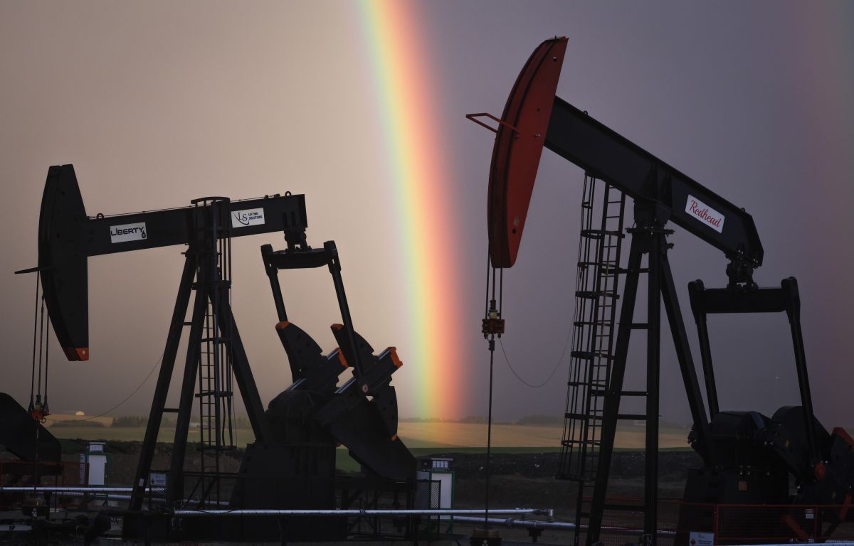 Pumpjacks draw out oil and gas from wells near Calgary on Monday, Sept. 18, 2023.