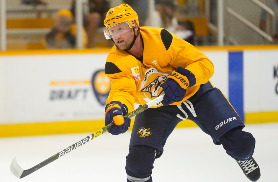 Nashville Predators forward Steven Stamkos skates across the ice during the 2024 pre-season.