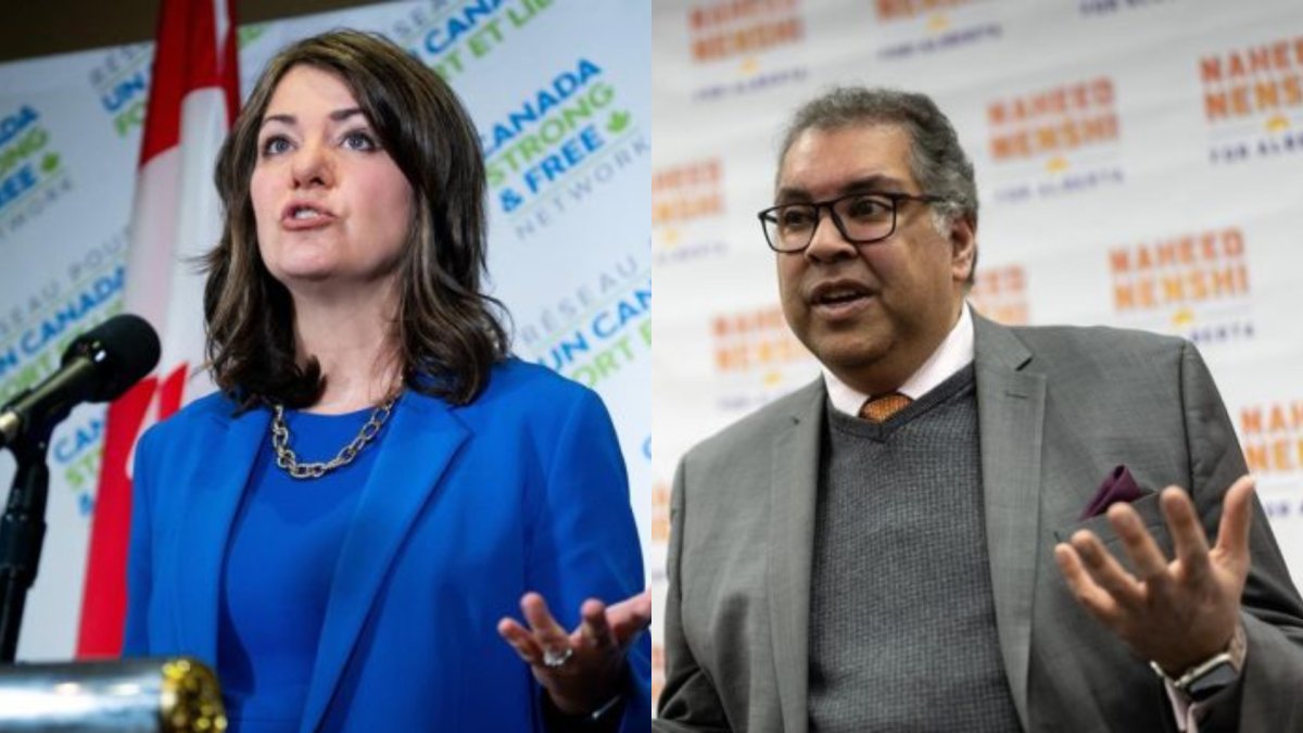 Alberta Premier Danielle Smith and Alberta NDP Leader Naheed Nenshi. 