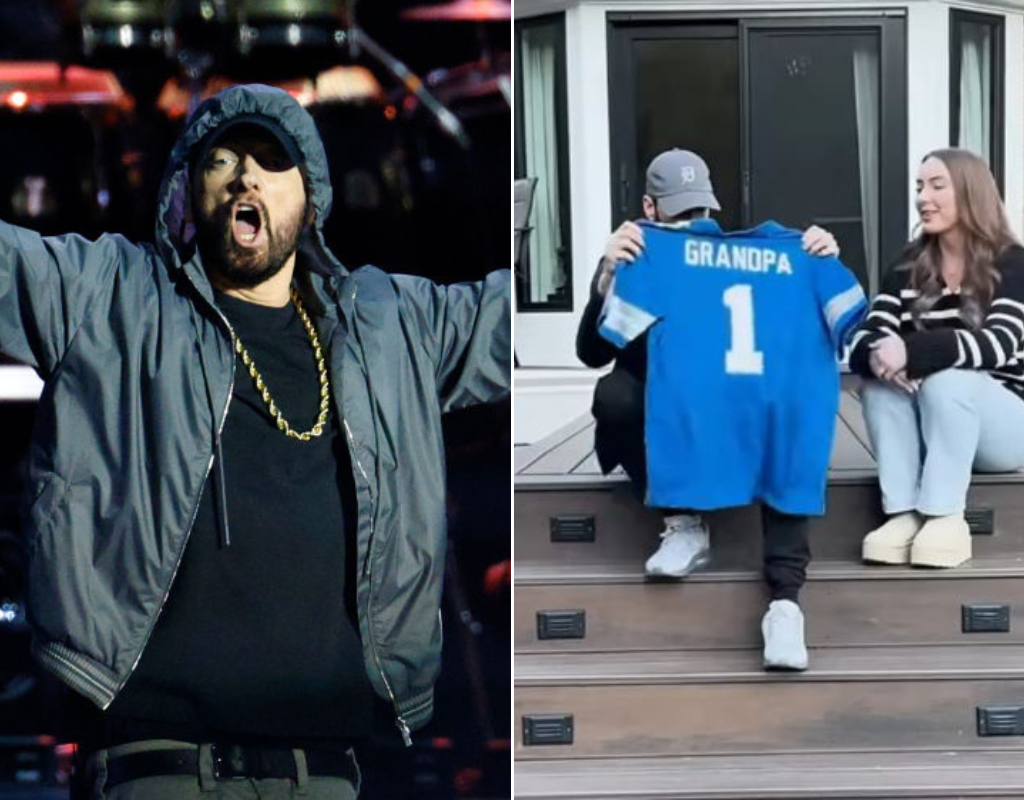 Eminem's daughter Hailie Jade suprised her dad with a football jersey to tell him he's going to be a grandpa.