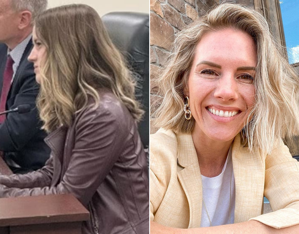 Shari Franke (L), daughter of child abuser Ruby Franke (R), testifies at the Utah Legislature on Oct. 16, 2024.