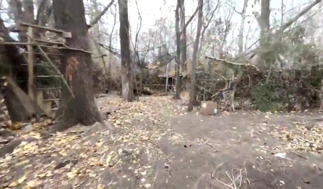 Several huts inside the village-style encampment in southeast Edmonton.