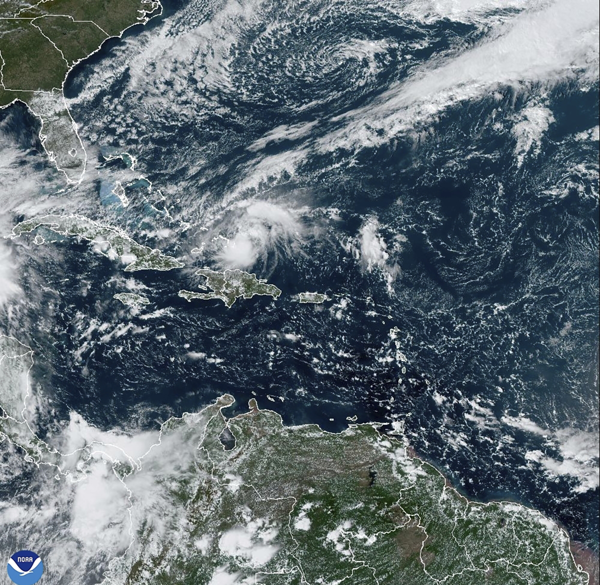 This satellite image provided by NOAA on Saturday, Oct. 19, 2024 shows Hurricane Oscar.  (NOAA via AP).