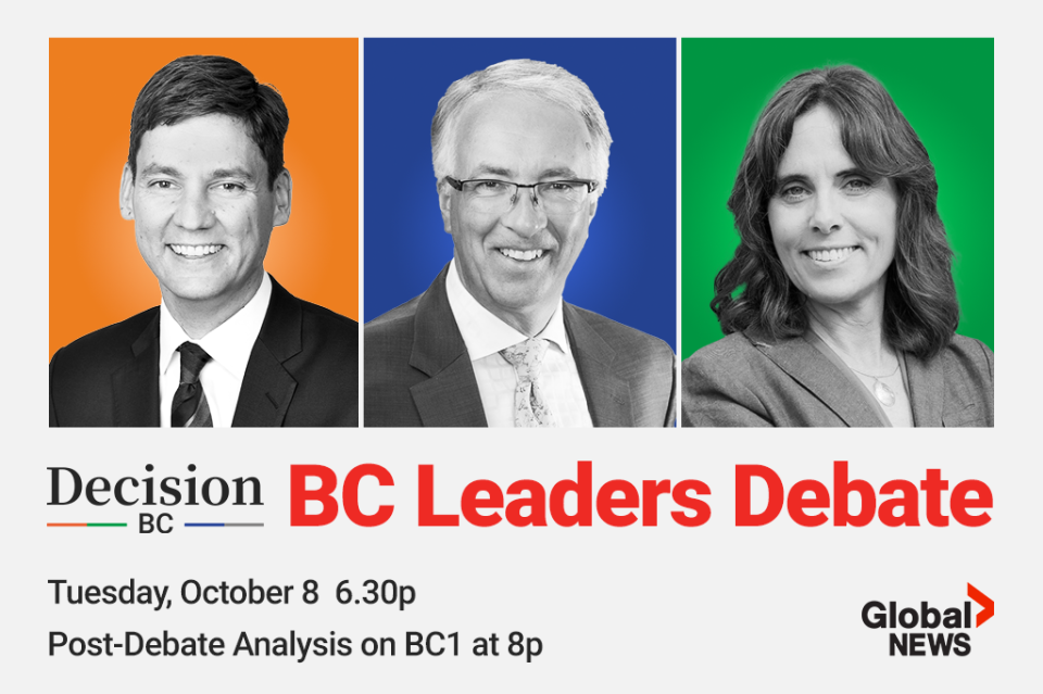 The B.C. leaders debate will take place on Oct. 8 at 6 p.m.