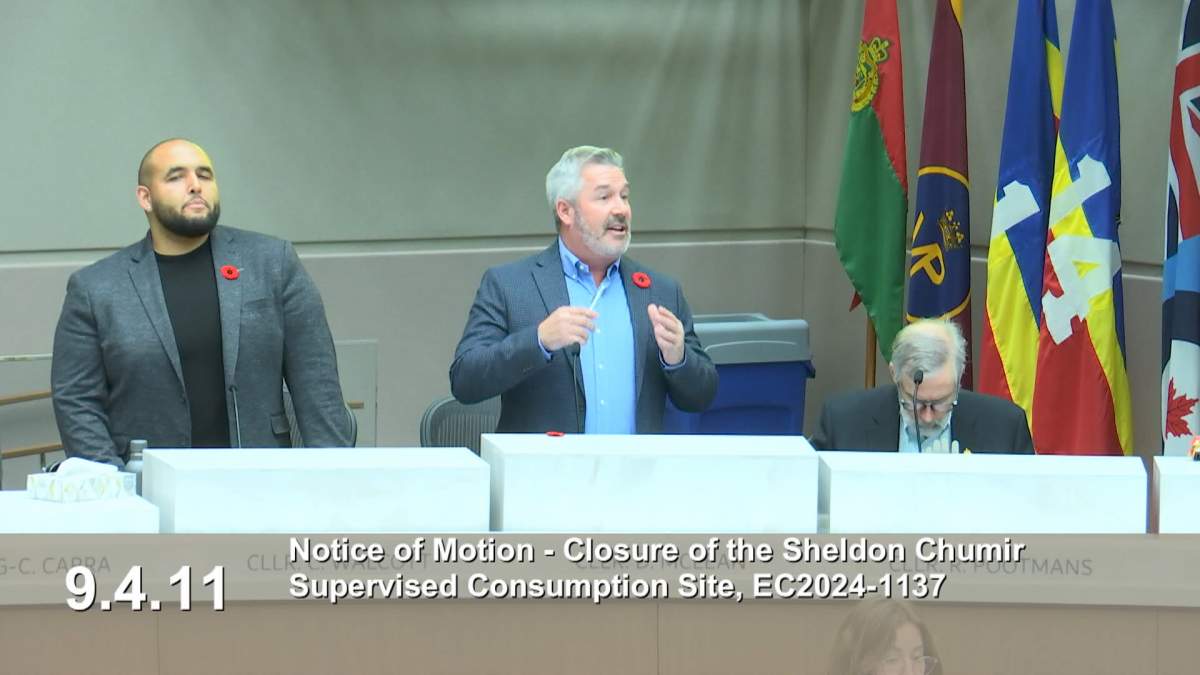 A motion sponsored by Ward 13 councillor Dan McLean, asking the provincial government to shut down Calgary's supervised consumption site was defeated in a vote on Wed. (Oct. 30, 2024).