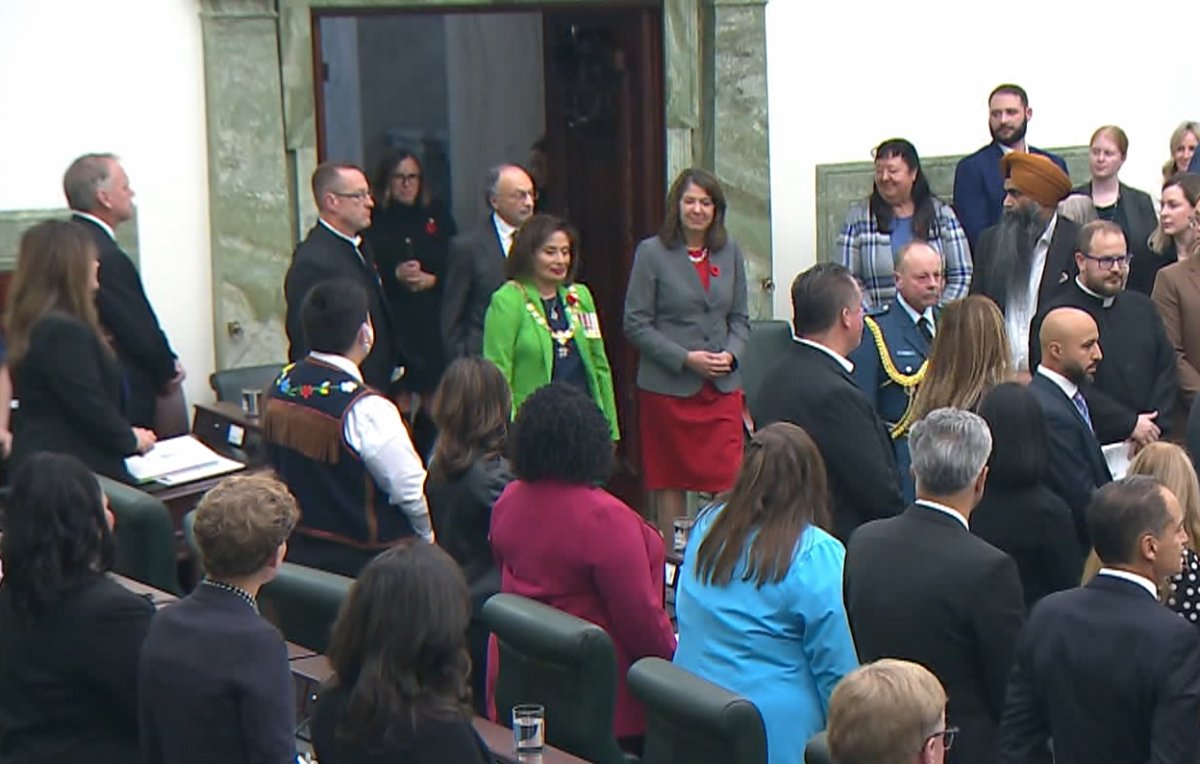 Alberta Lt.-Gov Salma Lakhani and Premier Danielle Smith arrive in the Alberta Legislature for the Speech from the Throne in Oct. 2023.