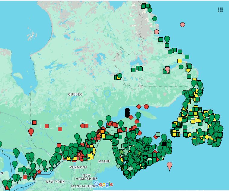 A map of many of the locations that Wayne Adam has visited on his travels.