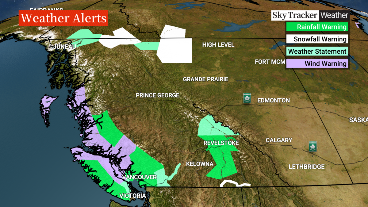 Weather alerts and warnings covering much of B.C. and Alberta signals a dramatic change in our weather over the next few days.