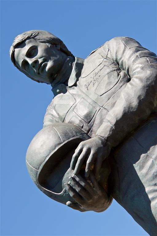 A statue of Gilles Villeneuve is shown outside the Gilles Villeneuve Museum in Berthierville, Que., in a handout photo. A museum dedicated to the revered Formula One driver is racing to find its stolen bronze statue of the Quebec speedster before it gets melted down for cash. THE CANADIAN PRESS/HO- Gilles Villeneuve Museum **MANDATORY CREDIT** .