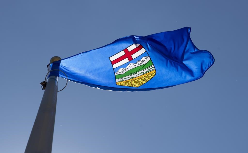 Alberta's provincial flag flies on a flagpole in Ottawa, Monday July 6, 2020.