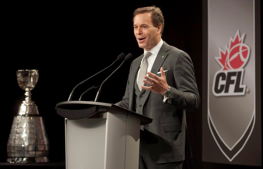 Canadian Football Commissioner Mark Cohon gives his state of the league address during a press conference in Regina, Saskatchewan on Friday, Nov. 22, 2013.