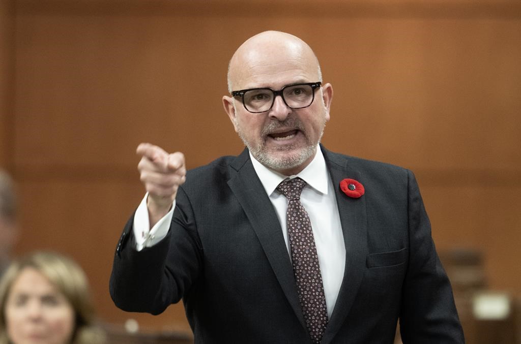 Employment, Workforce Development and Official Languages Minister Randy Boissonnault rises during Question Period, Friday, Oct. 25, 2024 in Ottawa. THE CANADIAN PRESS/Adrian Wyld.