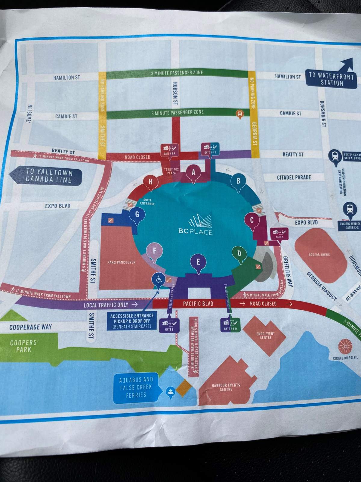 A map of the road closures around BC Place during the last three shows of The Eras Tour.