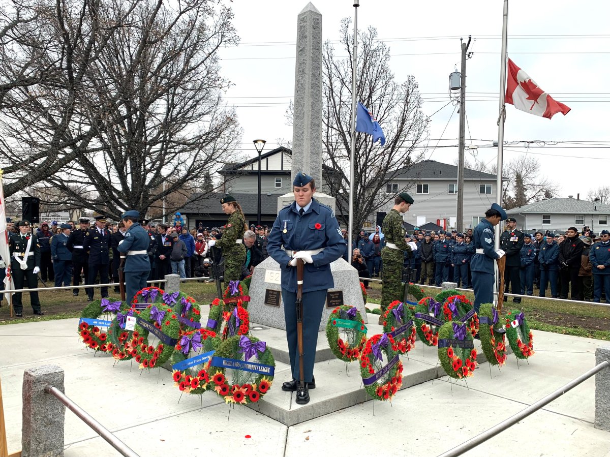 The Remembrance Day ceremony at Beverly Memorial Cenotaph in Edmonton on Nov. 11, 2024.