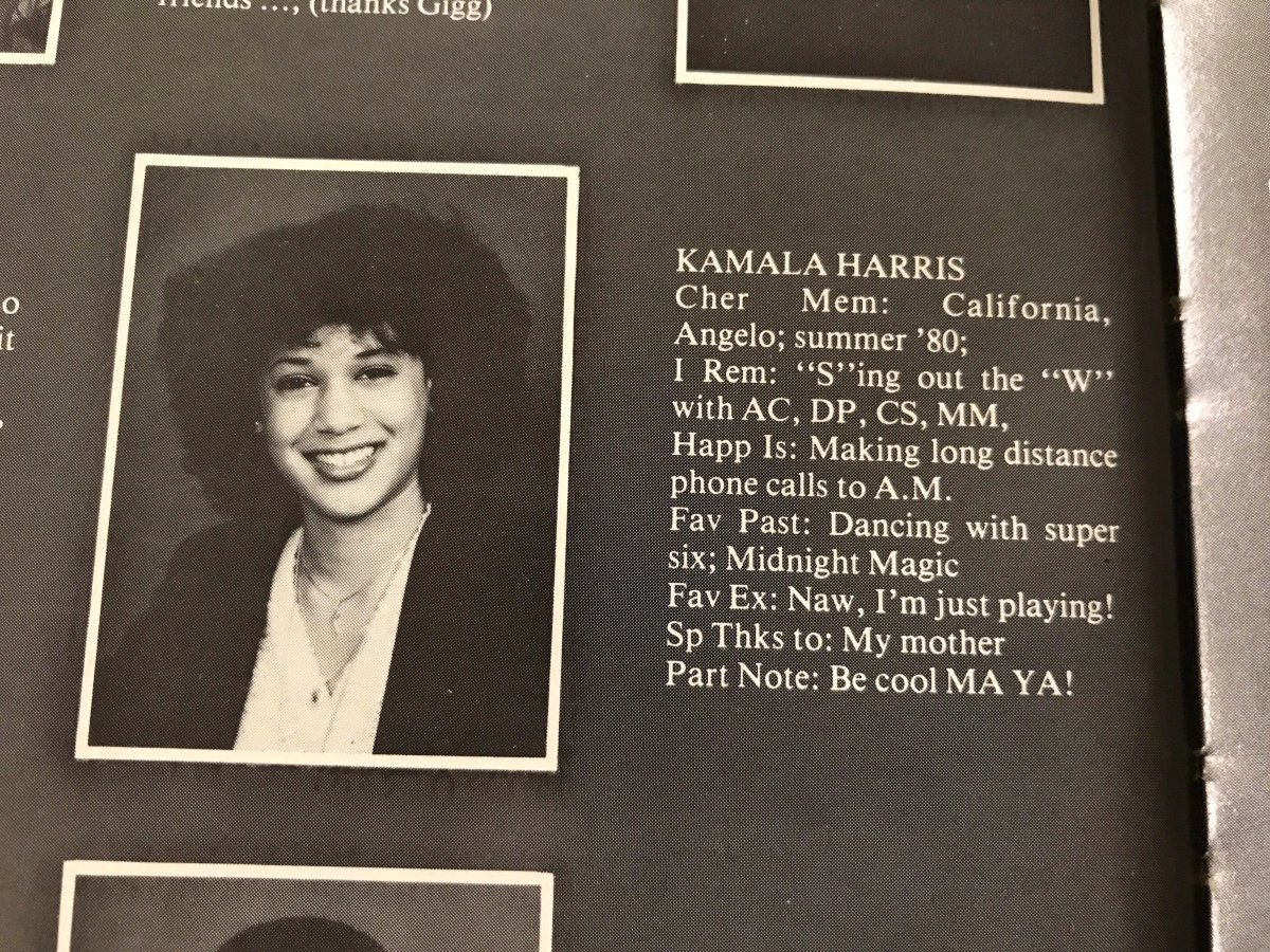 Kamala Harris is seen in a high school yearbook entry from the 1981 Westmount Secondary School, in Montreal on Sept. 20, 2017.