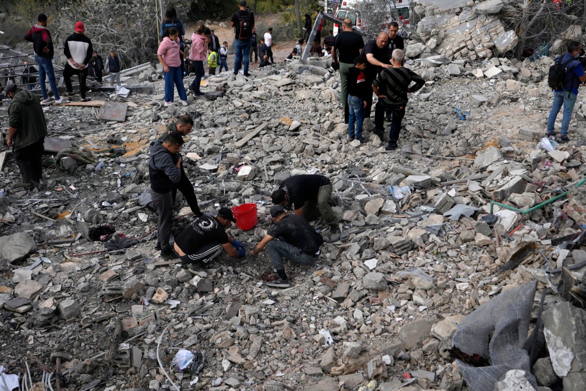 Rubble of a building in Lebanon after being hit by Israeli airstrikes