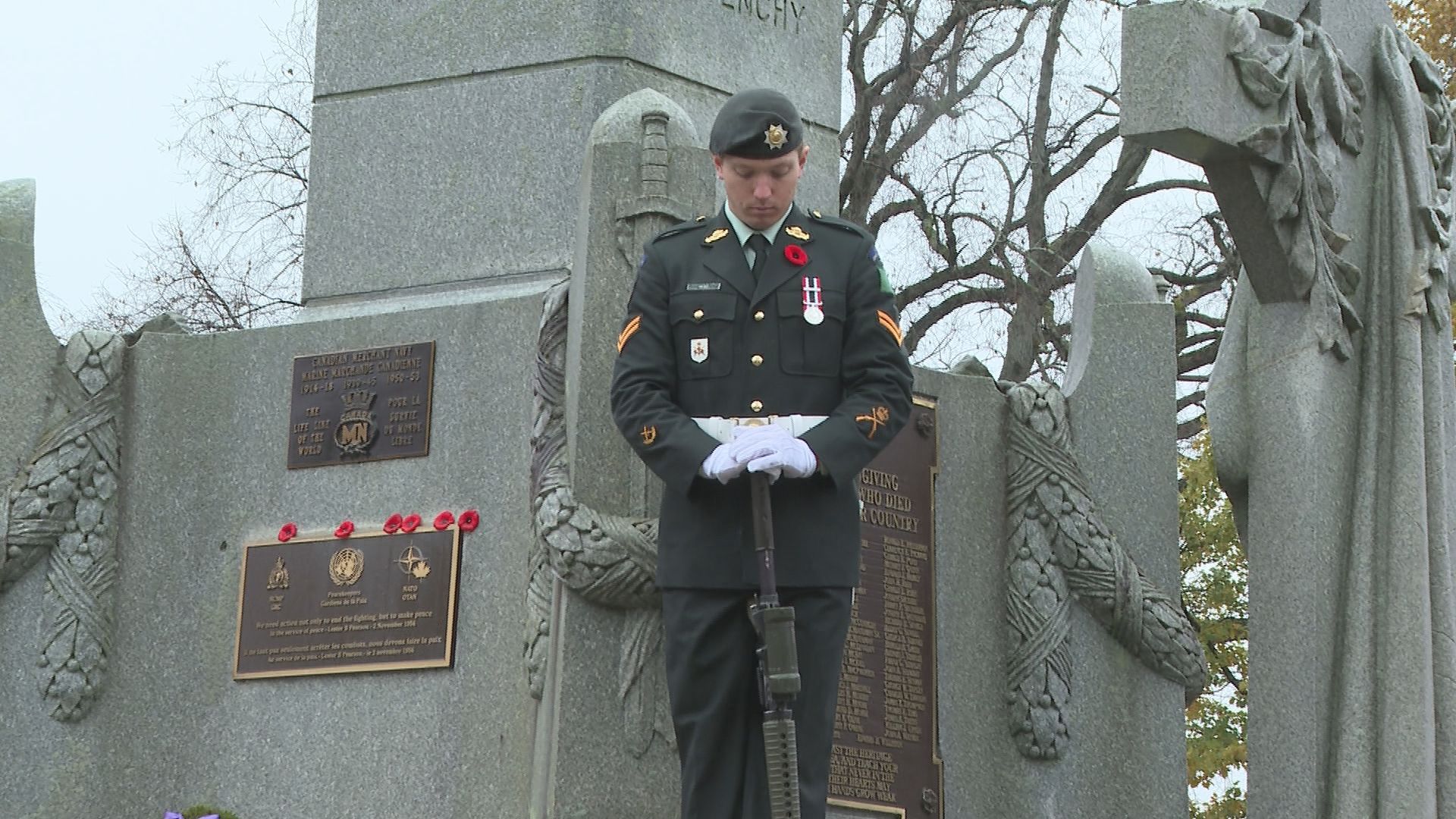 Crowd brave rain to honour veterans at Fredericton Remembrance Day ceremony