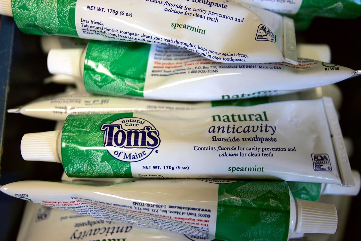 KENNEBUNK, ME - MARCH 28: Tom's of Maine toothpaste is seen on a shelf March 28, 2006 in Kennebunk, Maine. Colgate-Palmolive Company announced recently that it's buying Tom's of Maine, the leading maker of "natural" toothpaste. The U.S. market for Natural oral and personal care products is valued at $3 billion is is growing at 15 percent per year. (Photo by Joe Raedle/Getty Images)