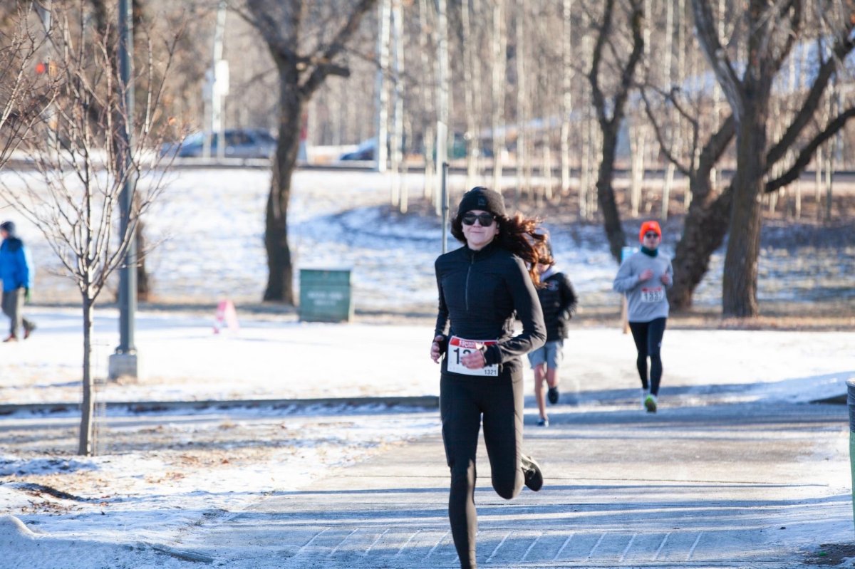 Alberta ultramarathon runner Jessica McBride running in a winter race.