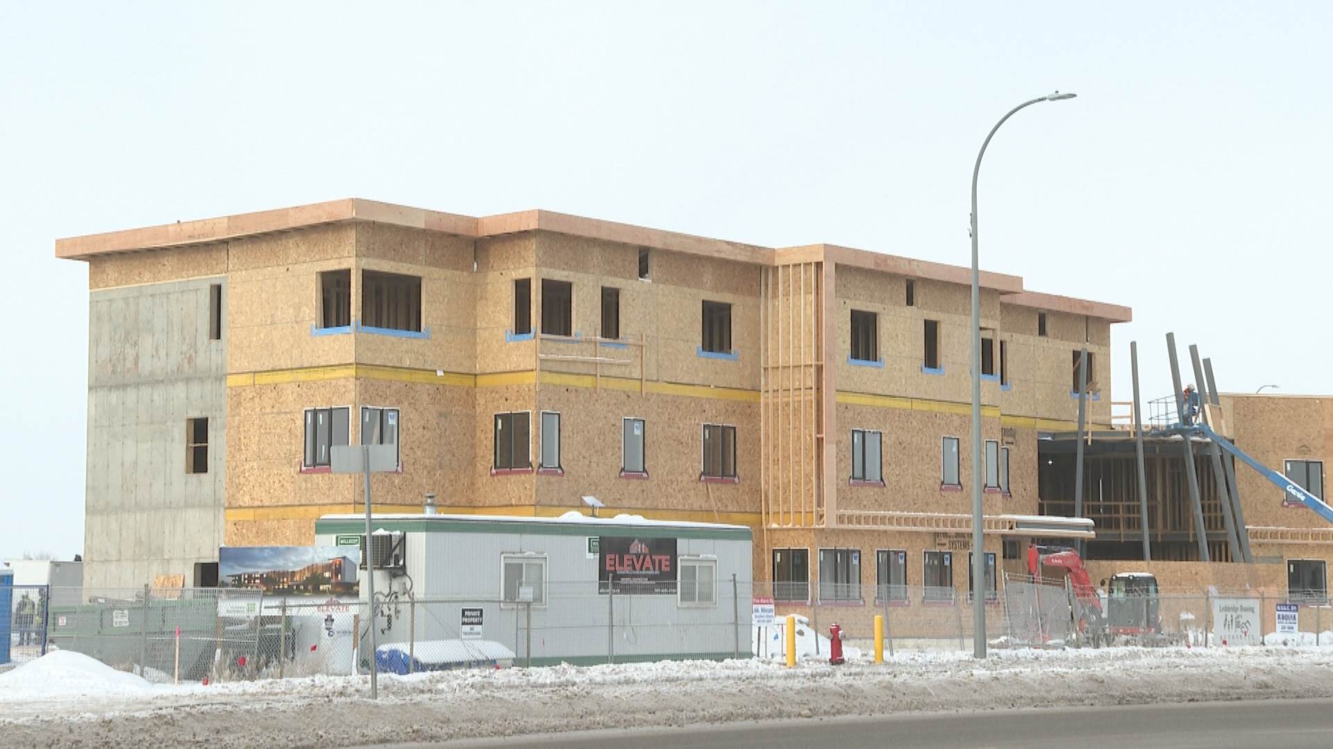 The exterior of a building under construction.