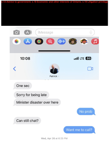 Patrick Sackville made reference to ministers in his texts, which are missing from his phone.