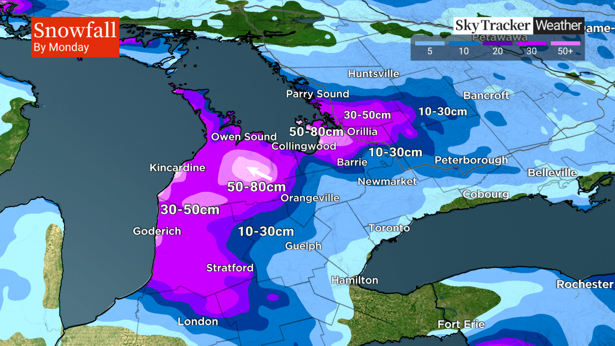 Ontario snowfall Nov. 27 - Dec. 2