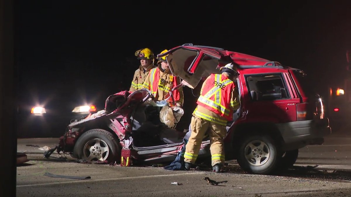 A vehicle was destroyed in a fatal collision at Highway 627 (Garden Valley Road) and Range Road 273 (Golden Spike Road) in Parkland County on Tuesday, Nov. 5, 2024.