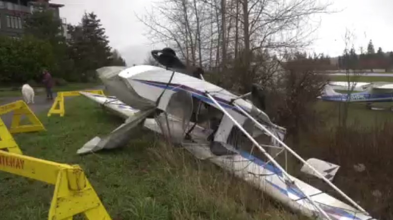 A plane flipped over in Courtenay due to strong winds.