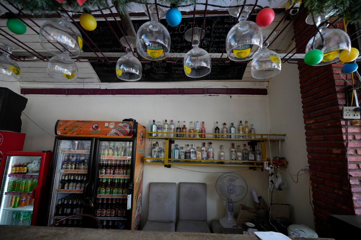 The empty bar of Nana Backpackers hostel in Vang Vieng, Laos, Nov. 22, 2024.