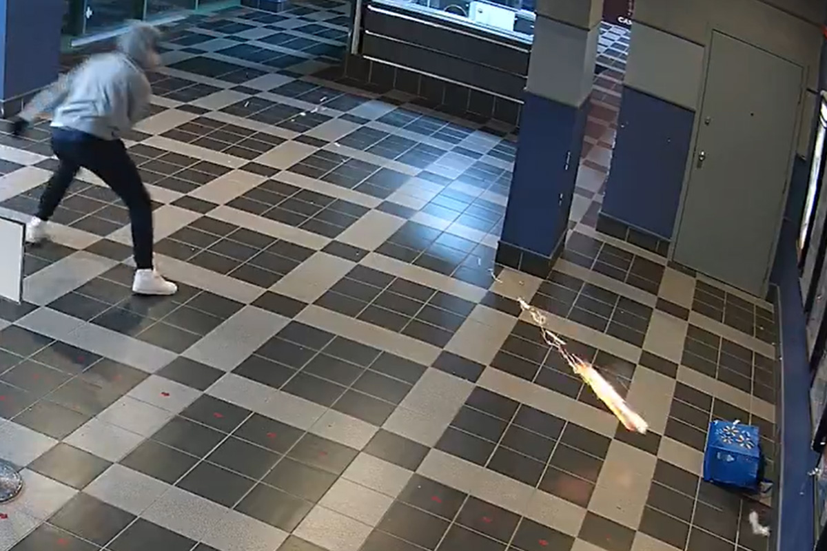 Footage released of pair setting fire to occupied Ontario movie theatre with Molotov cocktail