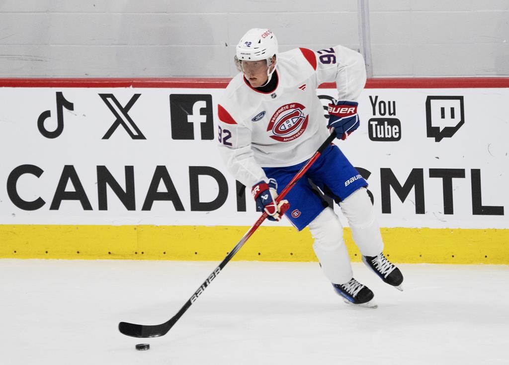 Montreal Canadiens Patrik Laine skates during the team's training camp Thursday, Sept.19, 2024 in Brossard, Quebec.