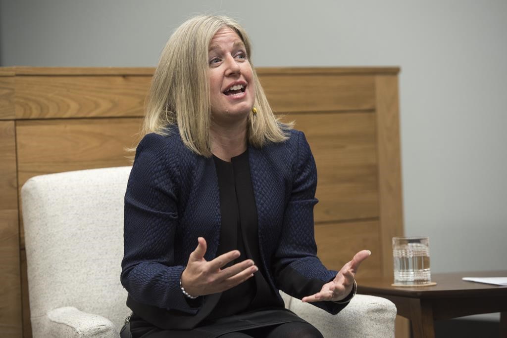 New Brunswick Premier Susan Holt answers media questions in Fredericton, Tuesday, Nov. 12, 2024. 