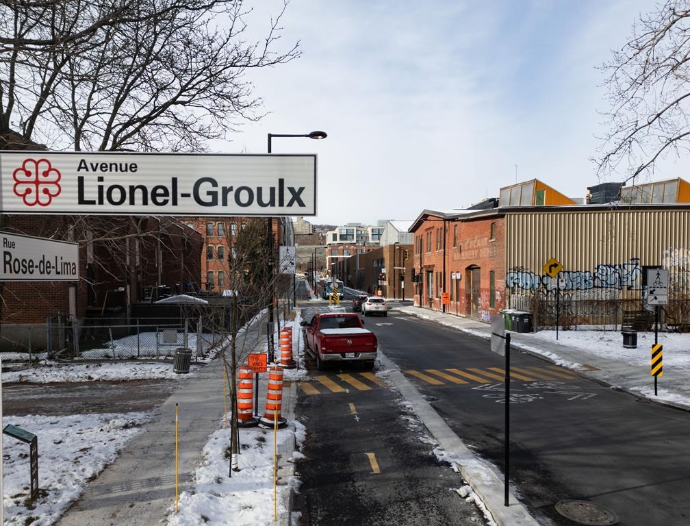 A street sign showing Avenue Lionel-Groulx is seen in Montreal on Friday, Dec.6, 2024.