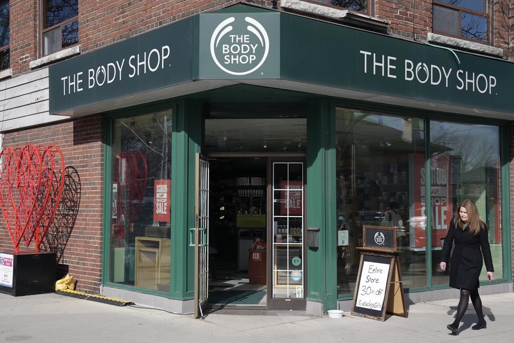 The exterior of a Body Shop store is seen in Toronto.