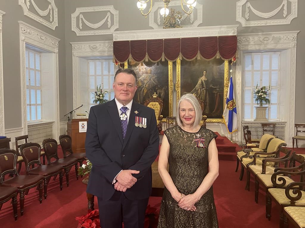 Mike and Darlene Savage shown at the Nova Scotia Legislature following his installation as the province’s 34th lieutenant governor on Friday, Dec. 13, 2024. Former Halifax mayor Mike Savage has been sworn in as Nova Scotia’s 34th lieutenant-governor. THE CANADIAN PRESS/Keith Doucette .