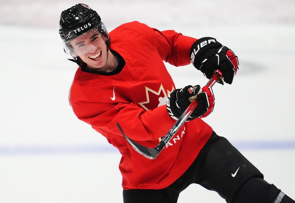 Centre Brayden Yager has been named captain of Canada's team for the upcoming world junior hockey championship. Yager takes a shot during the first day of the Canadian selection camp in Ottawa on Tuesday, Dec. 10, 2024. THE CANADIAN PRESS/Sean Kilpatrick.