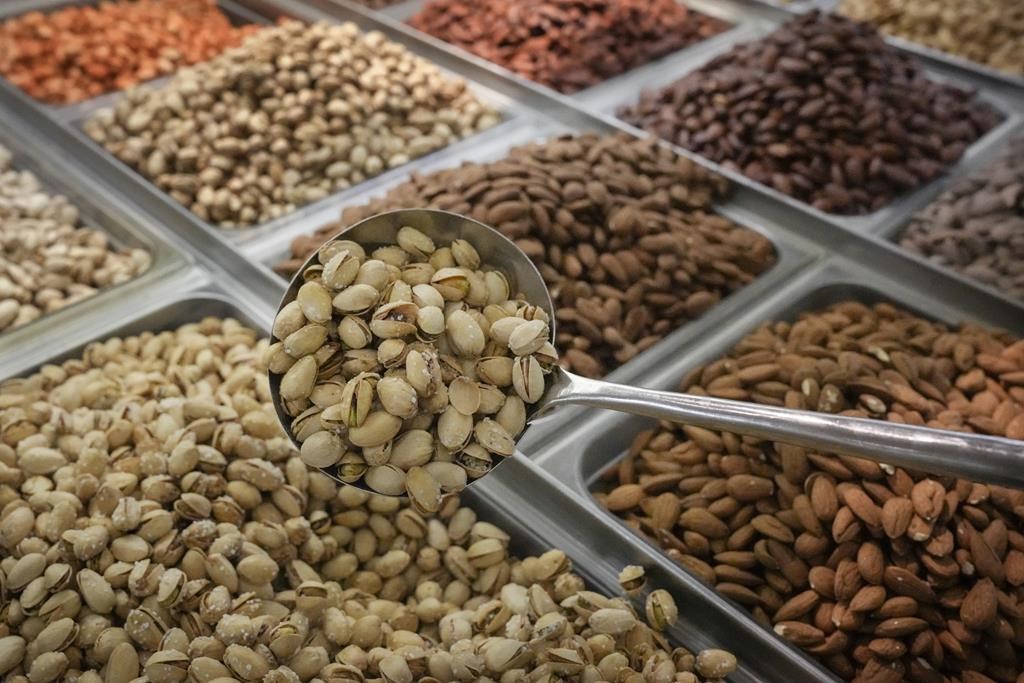 Pistachio nuts are displayed at Adonis grocery store in Mississauga, Ont.