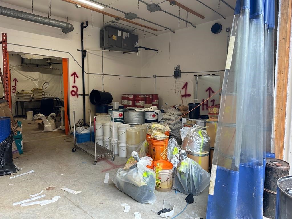 The interior of a drug lab in Falkland, B.C., is shown in this handout image provided by the RCMP. Mounties have dismantled what they say is the largest, most sophisticated illicit drug "superlab" in Canada that had been acting as a "supermarket" for organized crime. 