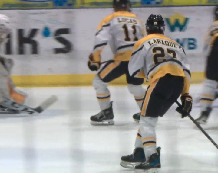 Marcus Laraque is seen skating in a JPHL game in 2024.