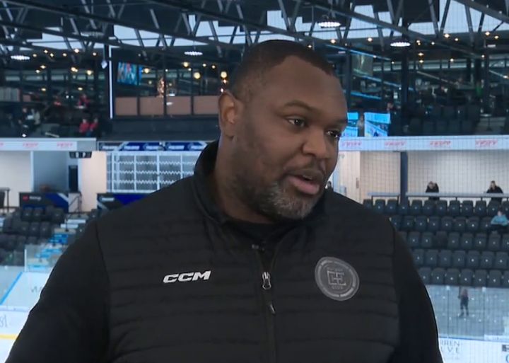 Shawn Belle, the head coach of HC Edmonton's U-18 club, speaks in an interview in 2024.